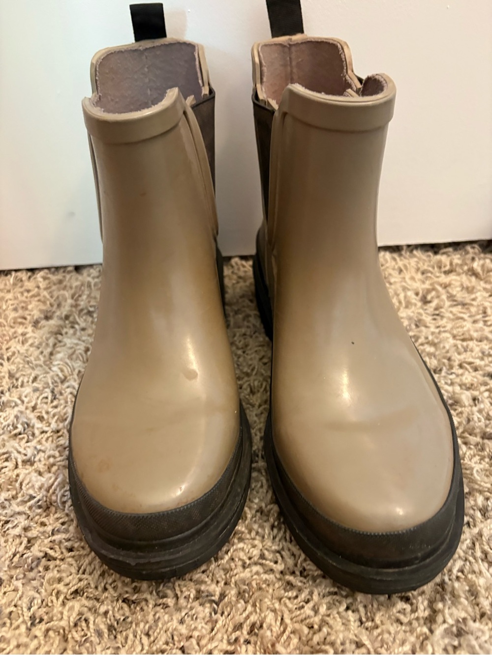 chooka Taupe Chelsea Rain Ankle Boots with Black Sole